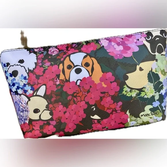 Marc Tetro Cosmetic Bag - Dog & Flowers NWT - Picture 2 of 5
